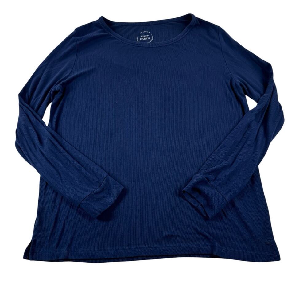 Cozy Earth Ribbed Crewneck Top S Navy Blue Long Sleeve Relaxed Lounge Shirt